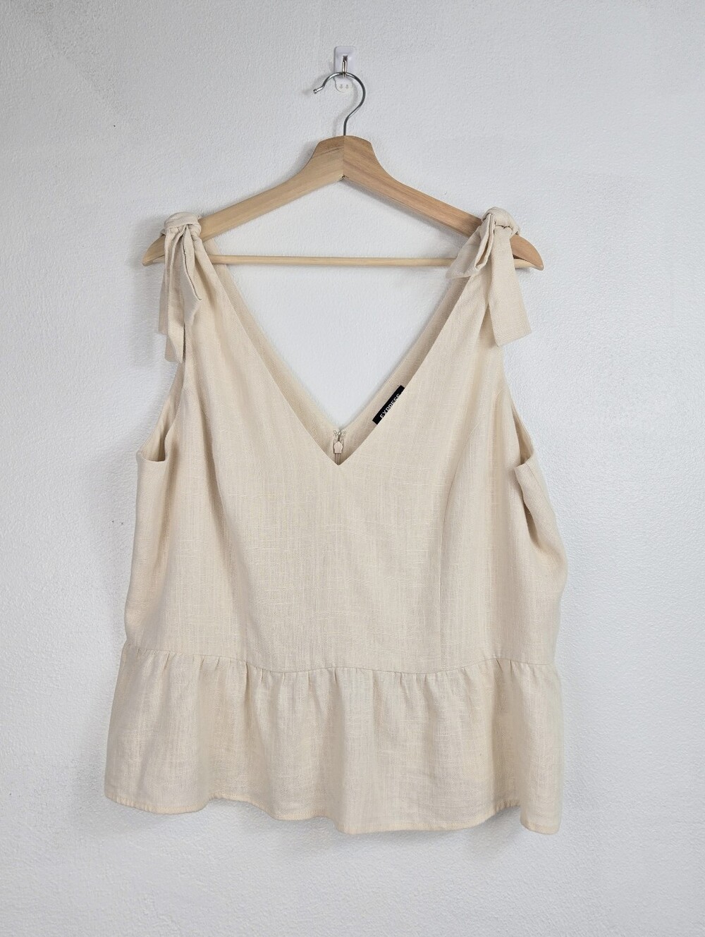 Express Linen Peplum Tank Tie Shoulder Cream Double Layer Zipper Size XL